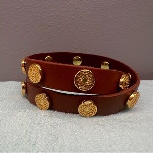 Brown Leather Bracelet with Gold Accents
